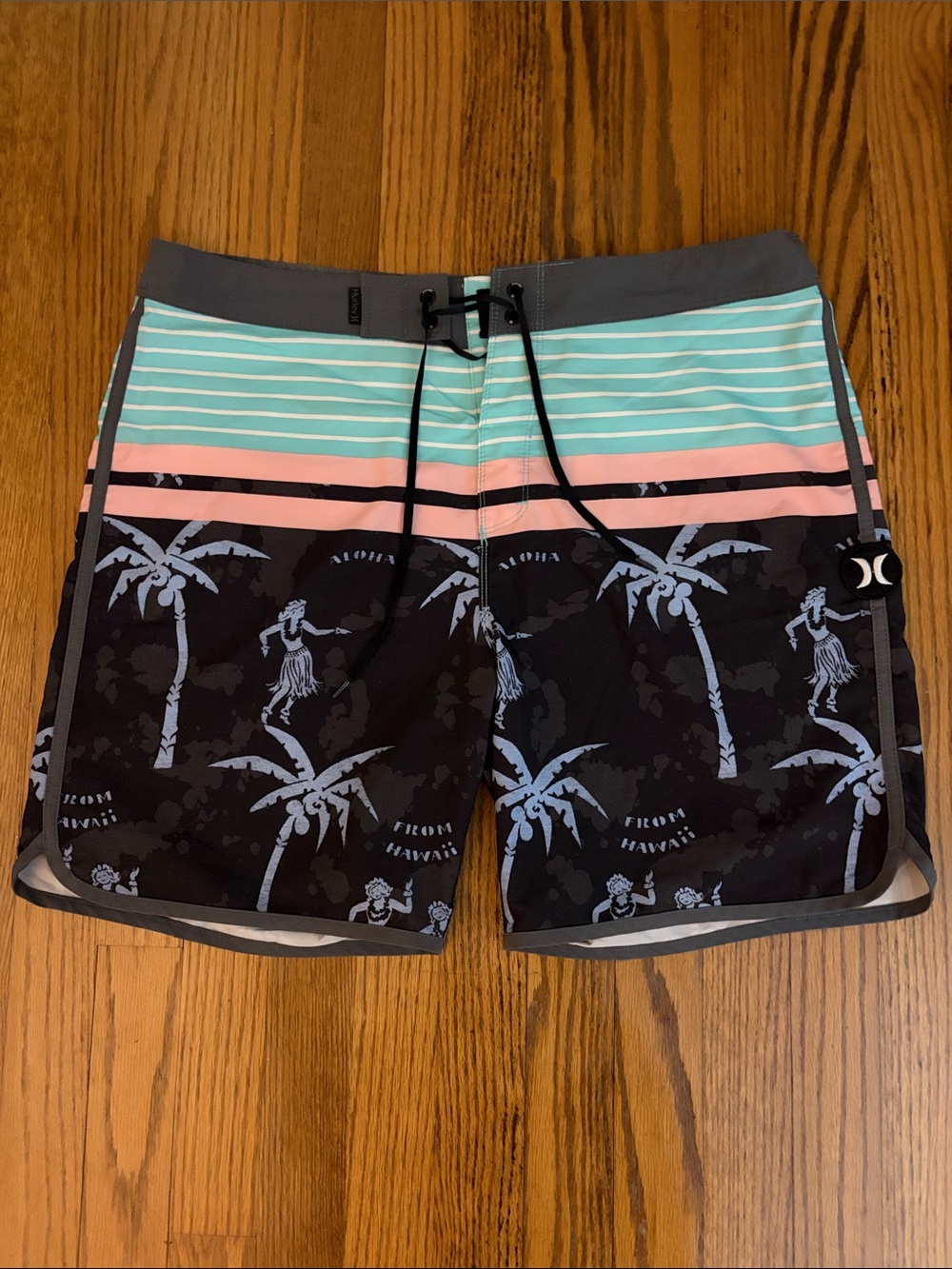 Hurley Black, Teal & Peach Tropical Palm Print Boardshorts